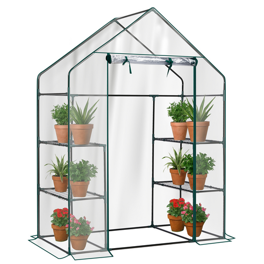 Mini Walk-in Greenhouse with PVC Cover, 4-Shelf Indoor Outdoor Plant Gardening Green House for Garden Backyard, 56" x 29" x 77", Transparent