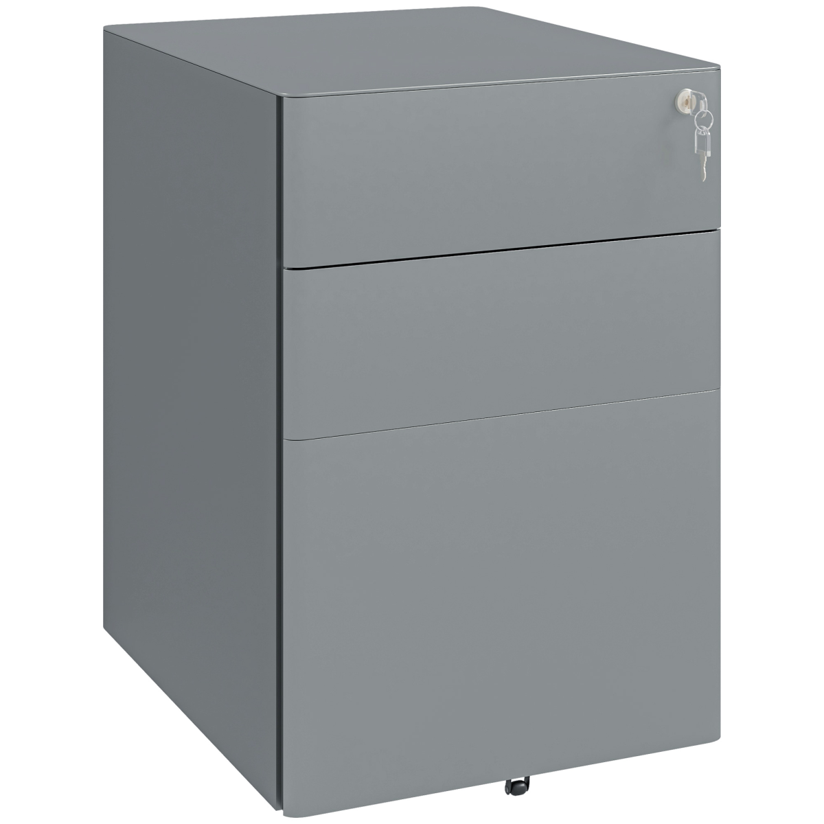 Vinsetto 3 Drawer Metal Filing Cabinet Lockable 5 Wheels Compact Under Desk Grey