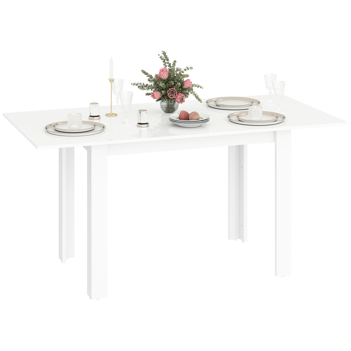 Extendable Dining Table, Seats 4-6 People, High Gloss White
