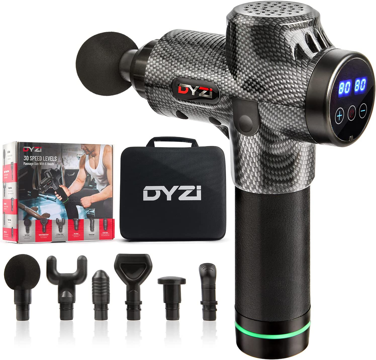 Handheld Massage Gun, Percussion Deep Tissue Muscle Body Massager 6 Heads by Dyzi