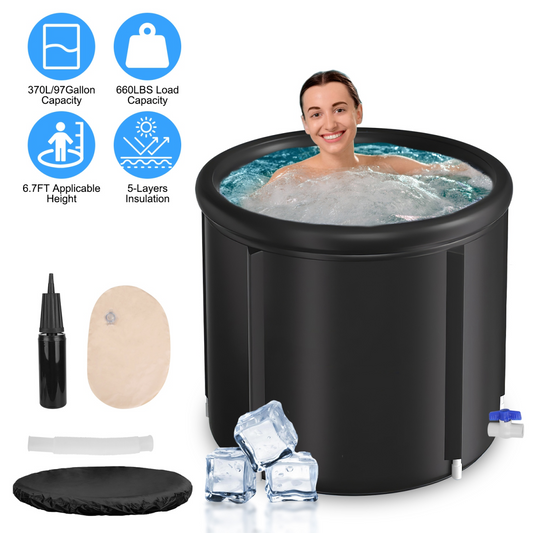 370L Ice Bath Tub for Recovery, 97Gallon Large Cold Plunge Tub with 5-Layers Insulation, Portable Ice Bathtub for Athletes Adults Home Gym, 5-Layers Insulated Ice Bathtub for Muscle Recovery, Indoor Outdoor Use