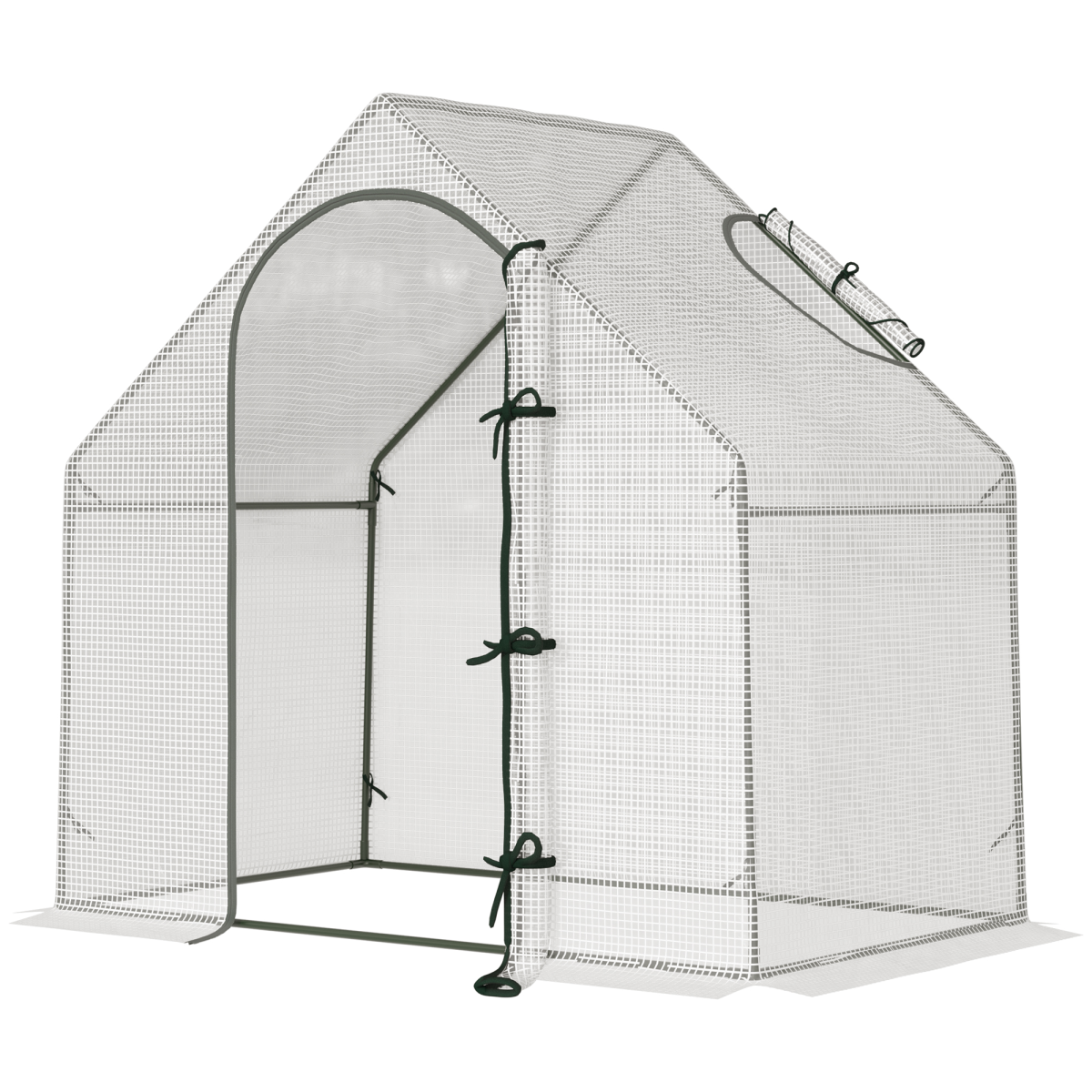 Wire mesh enclosure with a door on a white background