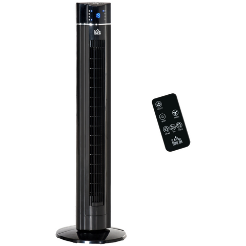 Tower Fan Cooling 3 Speed, 8h Timer, Oscillating, LED Panel, Black w/ RC