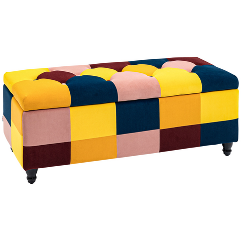 Colorful patchwork ottoman on a white background