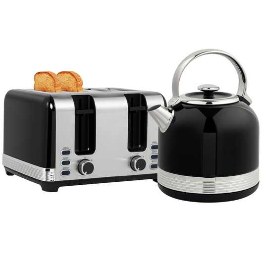 1.7L 3000W Fast Boil Electric Kettle and 4 Slice Toaster Set, Black