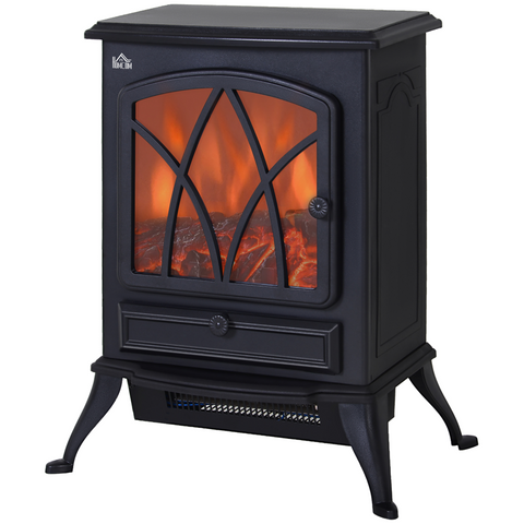 Free Standing Fireplace Fan-1850W Flame Effect, Electric Log Burning Stove -Black