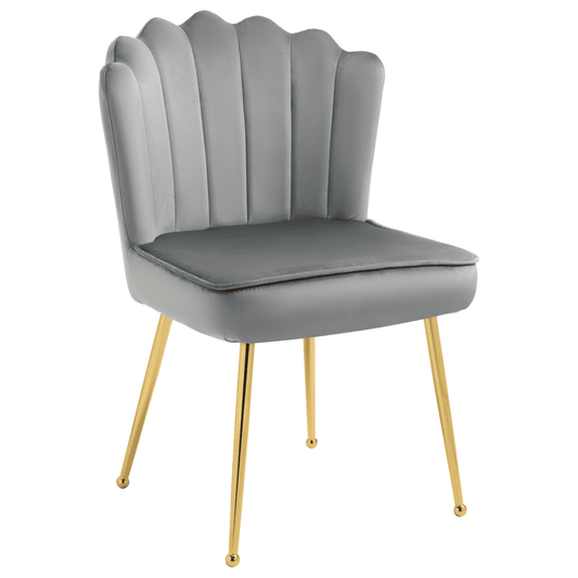 Velvet-Feel Shell Luxe Accent Chair Home Bedroom Lounge Metal Legs Grey