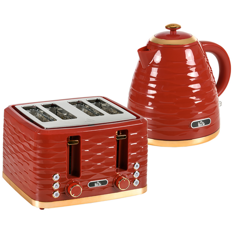 Kettle and Toaster Set 1.7L Rapid Boil Kettle & 4 Slice Toaster Red