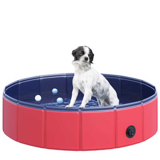 Pet Paddling Pool Cat Dog Indoor/ Outdoor Foldable 80cm Diameter Red Pawhut