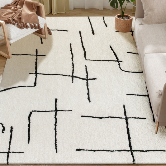 High Pile Modern Shaggy Rug, Soft Floor Carpet 120 x 170 cm, Cream