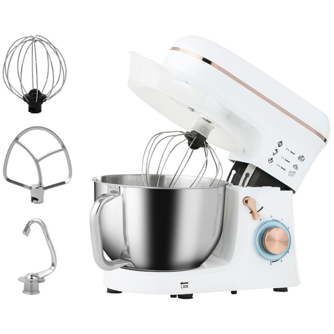 Electric Stand Mixer, 5L Food Mixer with Dough Hook, Whisk, White