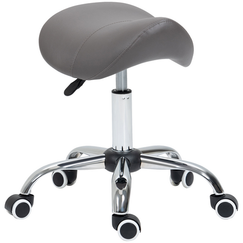 PU Leather Saddle Stool with Moulded Padded Seat Adjustable Height Grey