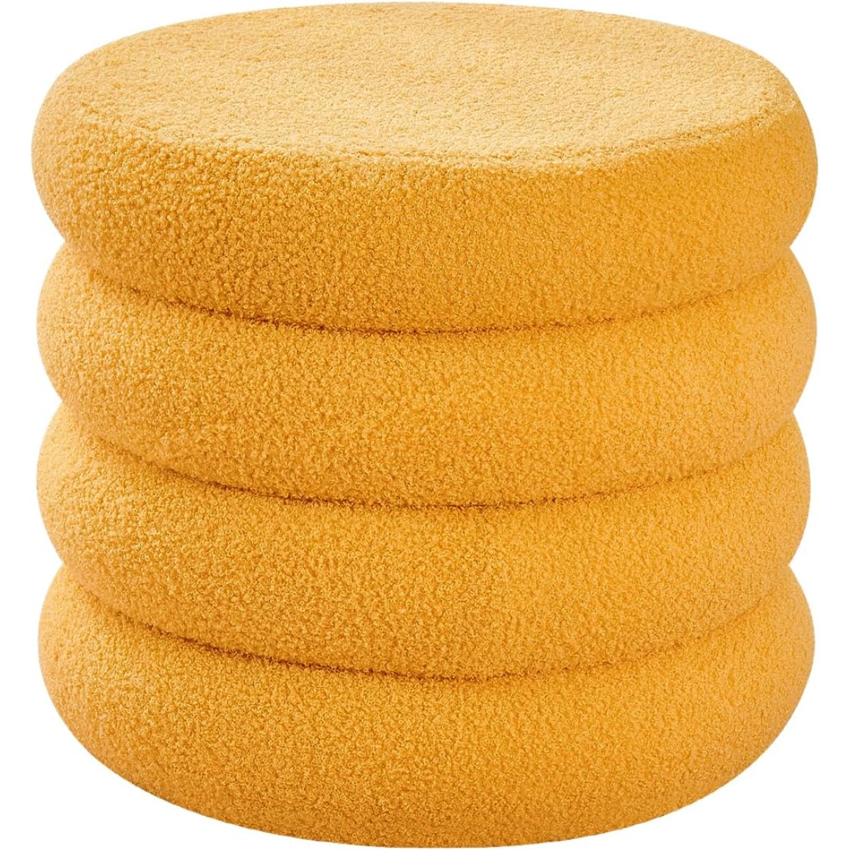 Round Storage Ottoman, Modern Sherpa Footstool, Teddy Vanity Stool with Flip-Top Tray, Makeup Chair for Home Decor, Upholstered Footrest for Living Room & Bedroom (Yellow)