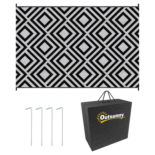Outsunny Reversible Waterproof Outdoor Rug with Carry Bag, 182 x 274 cm, Black