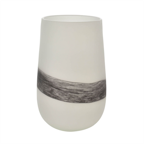 Objets d''Art White Glass Vase with Blue Band 28cm