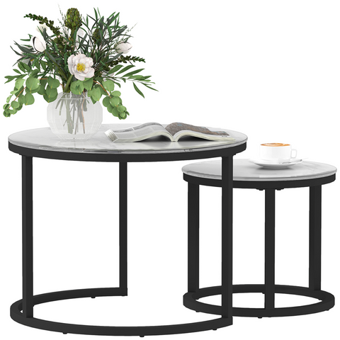 Glass Coffee Table Set of 2, Round Nest of Tables for Living Room