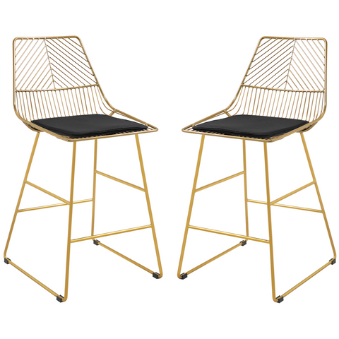 Modern Counter Height Bar Stools Set of 2 pcs Wire Metal Barstools for Kitchen
