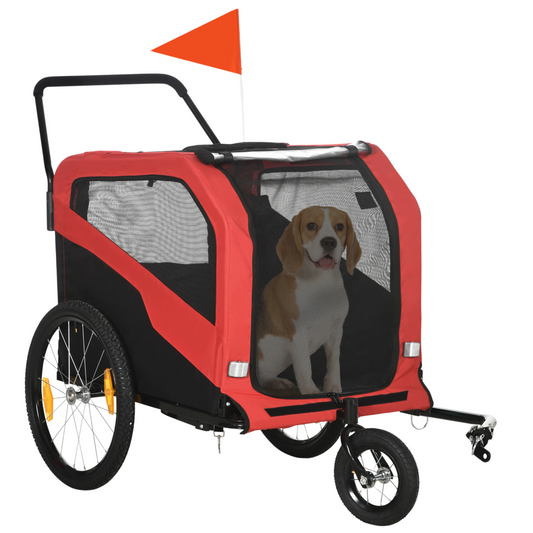 2 in 1 Dog Bike Trailer Pet Stroller for Large Dogs W/ Hitch - Red