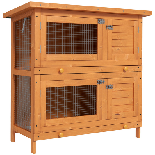 2-tier Rabbit Hutch Small Animal Wooden Bunnies House Outdoor Backyard 2 Sizes