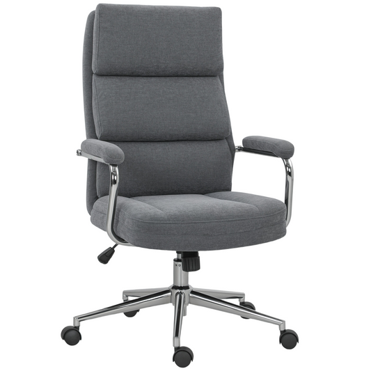 Linen Fabric Office Desk Chair with Tilt Function, Charcoal Grey