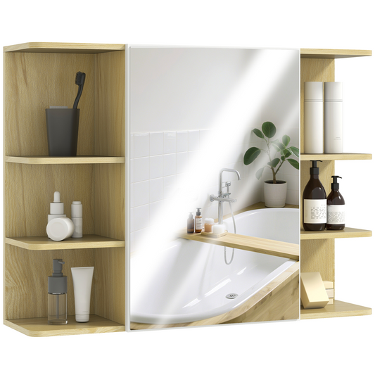 Bathroom Wall Cabinet with Mirror and Open Storage Shelves Natural