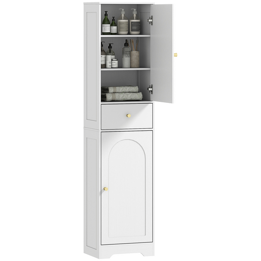 Tall Bathroom Storage Cabinet with Arch Doors Adjustable Shelf White