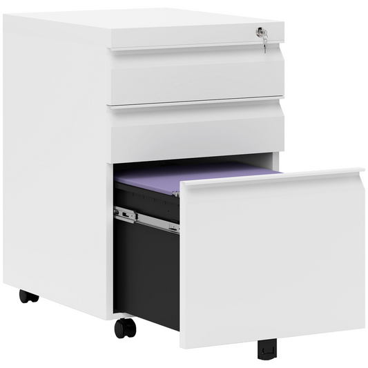 Mobile Vertical File Cabinet Lockable Metal Cabinet with 3 Drawers Vinsetto
