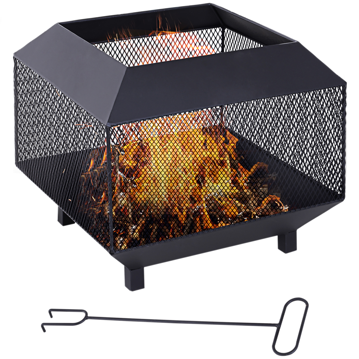 Outsunny Fire Pit, Square Shape, Steel-Black