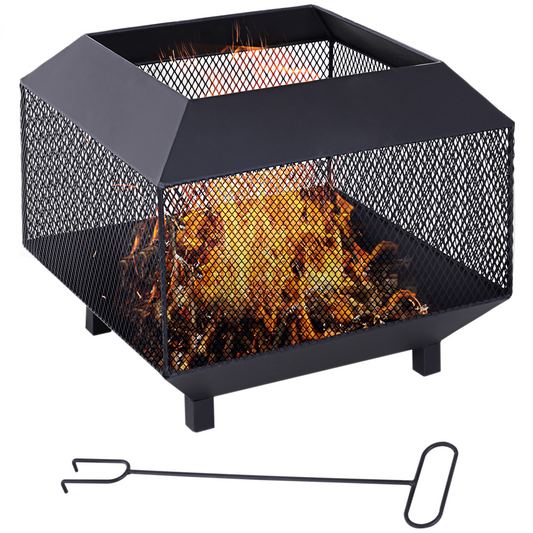 Outsunny Fire Pit, Square Shape, Steel-Black