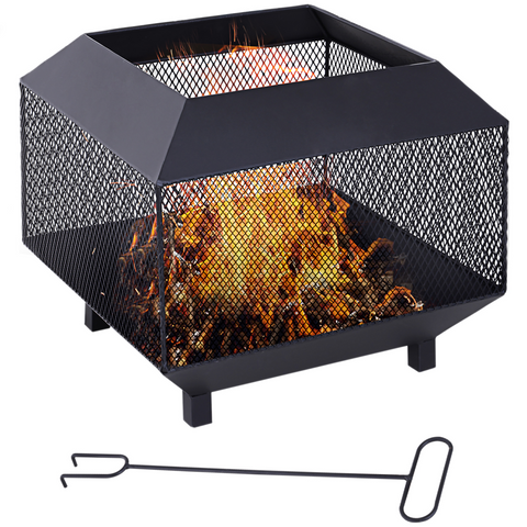 Outsunny Fire Pit, Square Shape, Steel-Black