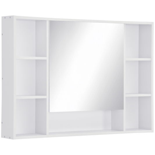 kleankin Bathroom Cabinet Wall Mount Storage organiser Mirror Shelves White
