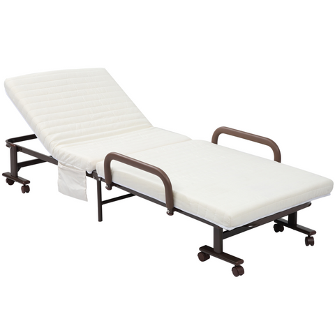 Folding Bed with Mattress & Wheels, Adjustable Backrest, Brown