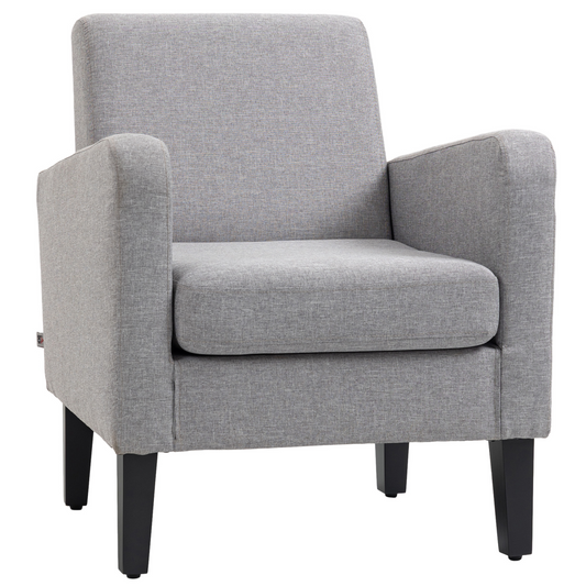 Modern Armchair Accent Chair with Rubber Wood Legs for Bedroom Light Grey