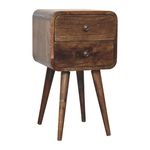 Artisan Furniture Solid Wood Mini Curved Grey Washed Bedside, Brown, 2 Drawers